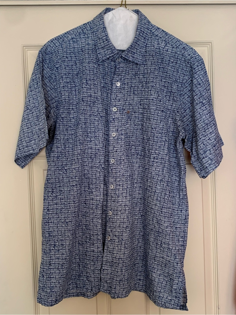 Japanese BODHI Men’s Blue Crosshatch Grid Print Button Down Shirt Large Vintage